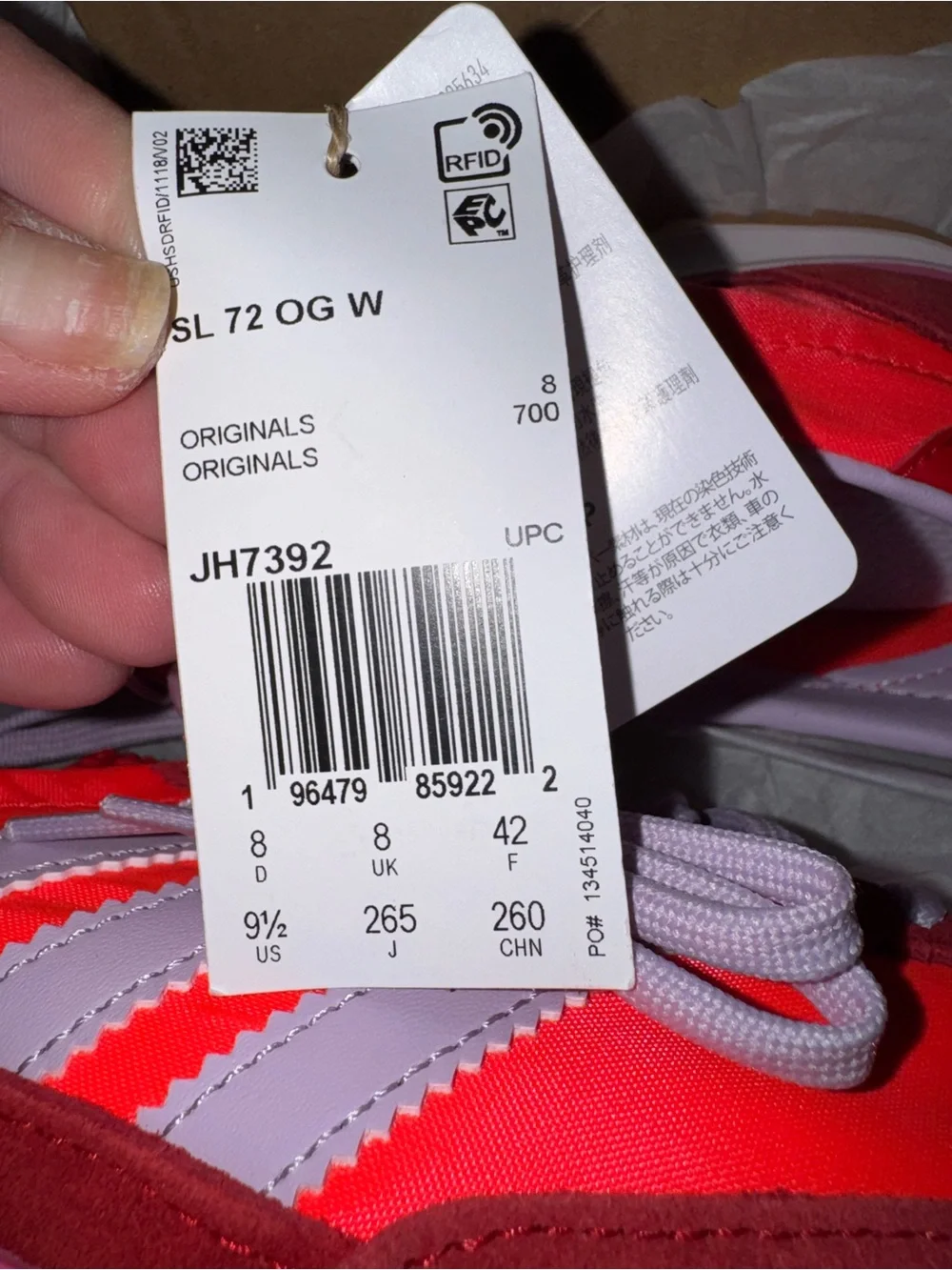 Adidas SL 72 OG Bright Red Lucid Pink White Women’s 9.5 / Men’s 8 JH7392 NWT